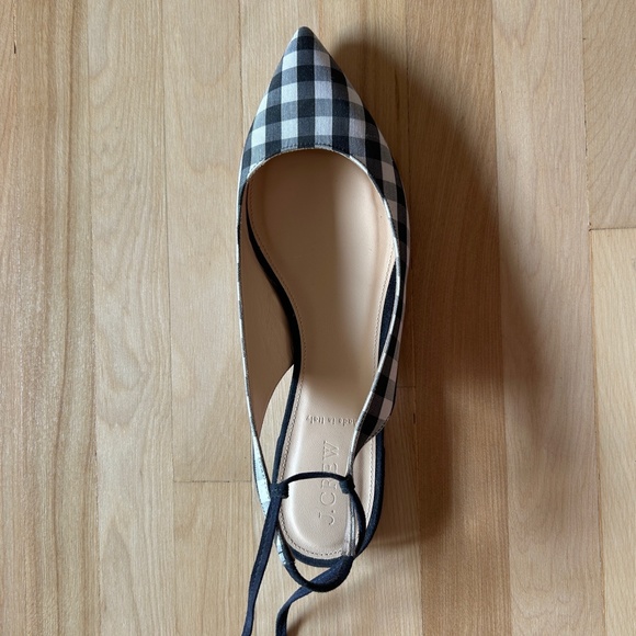 J. Crew Lily Ballet Flats Gingham Print Navy White with Ankle Wrap Size 9 - Picture 9 of 14